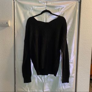 Black sweater with cross cross back